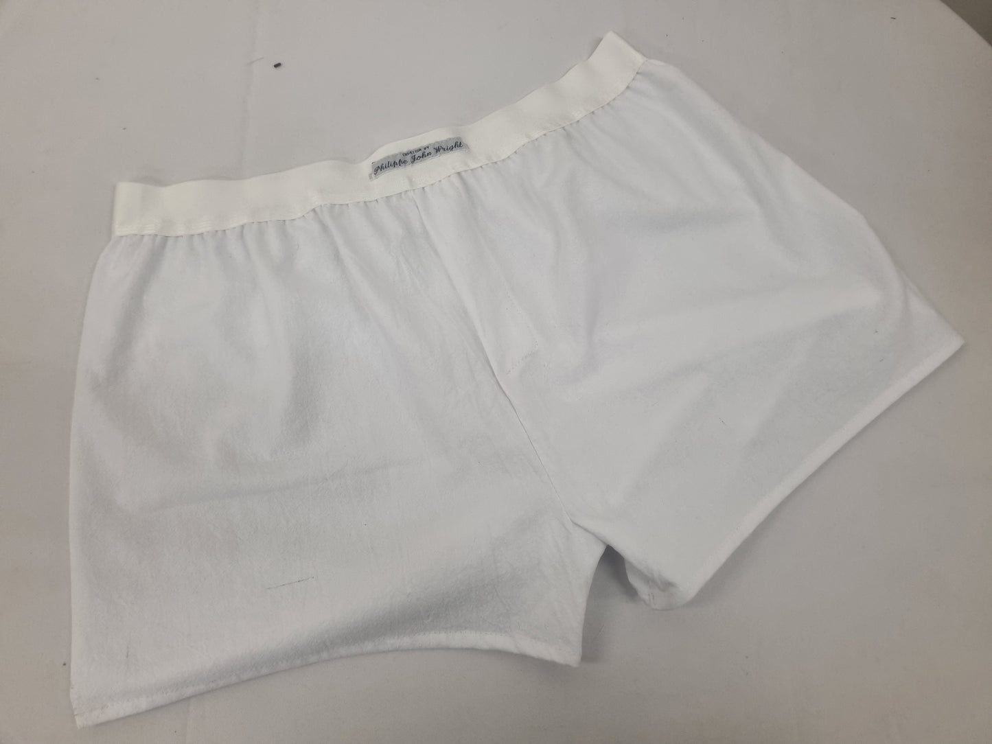 WHITE natural organic cotton men boxer shorts with white elastic.