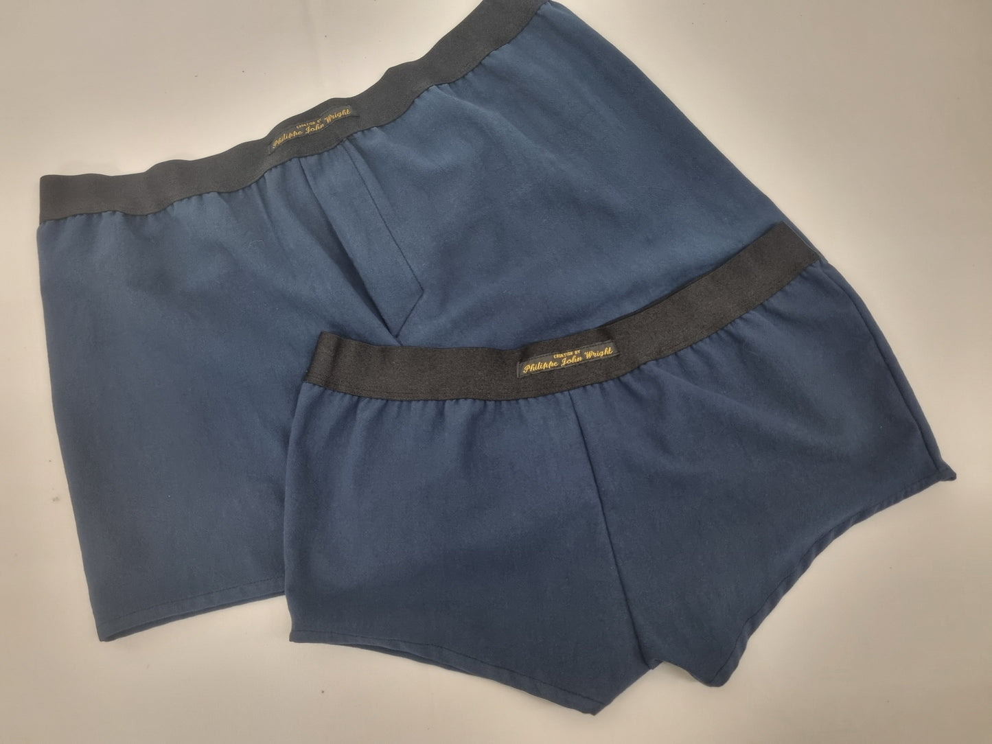 His and her organic washed cotton BLUE boxer short and boy shorts bundle hand made in France.