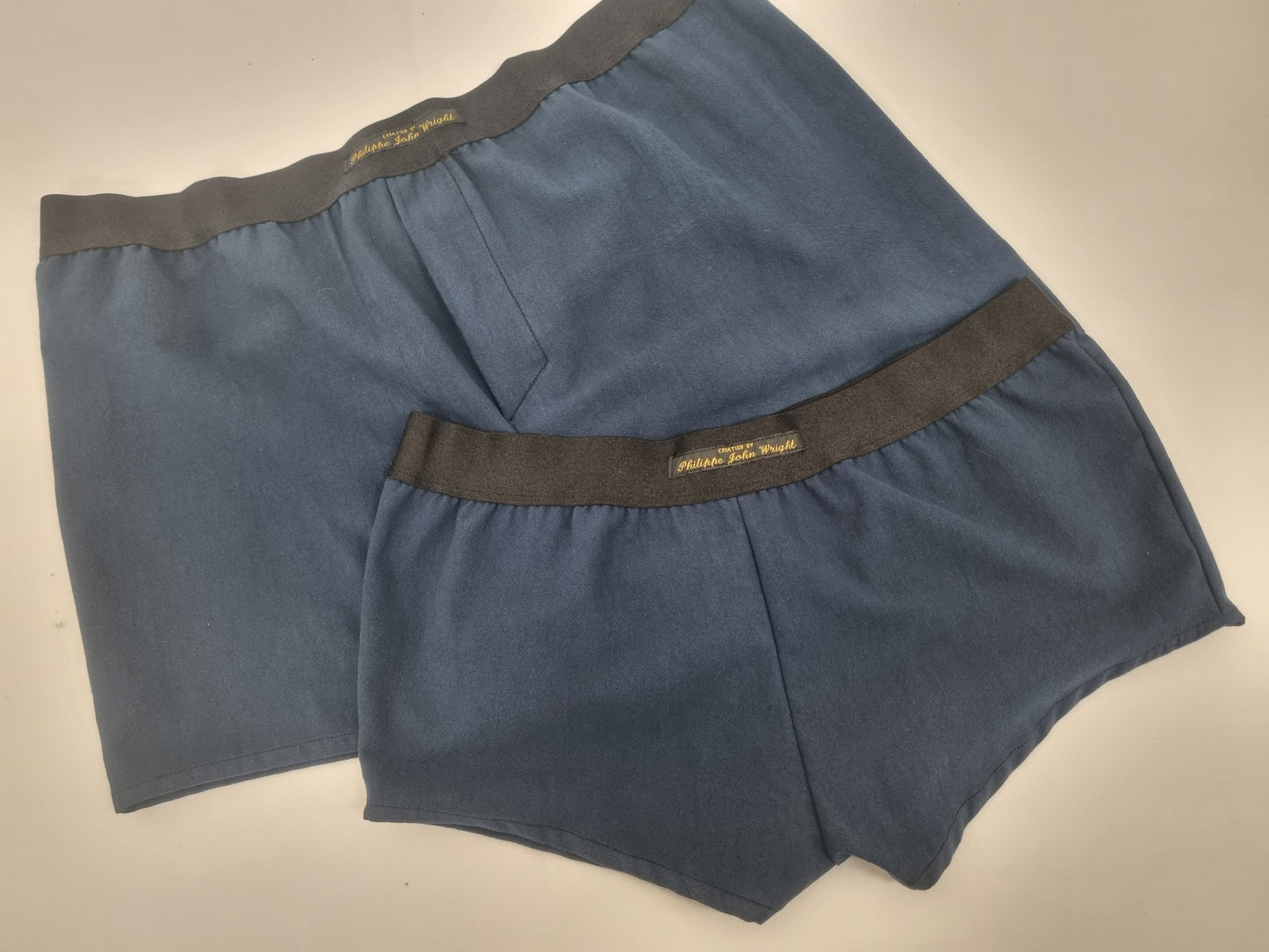 His and her organic washed cotton BLUE boxer short and boy shorts bundle hand made in France.