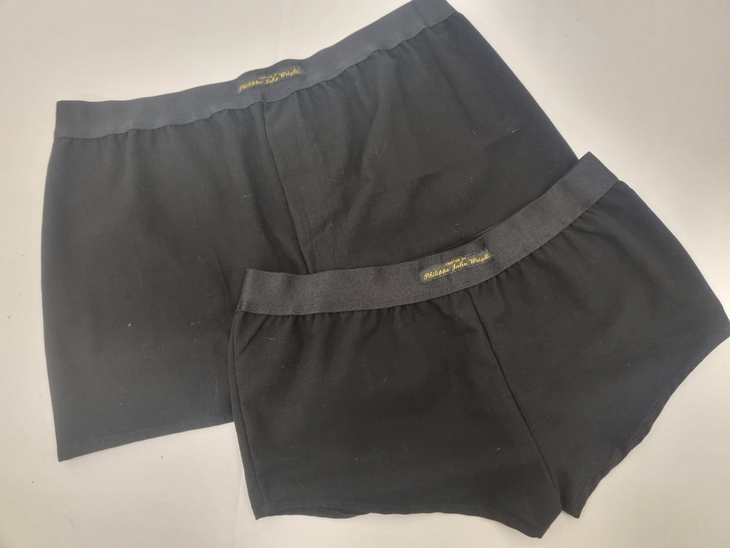His and her organic washed cotton BLACK boxer short and boy shorts bundle hand made in France.