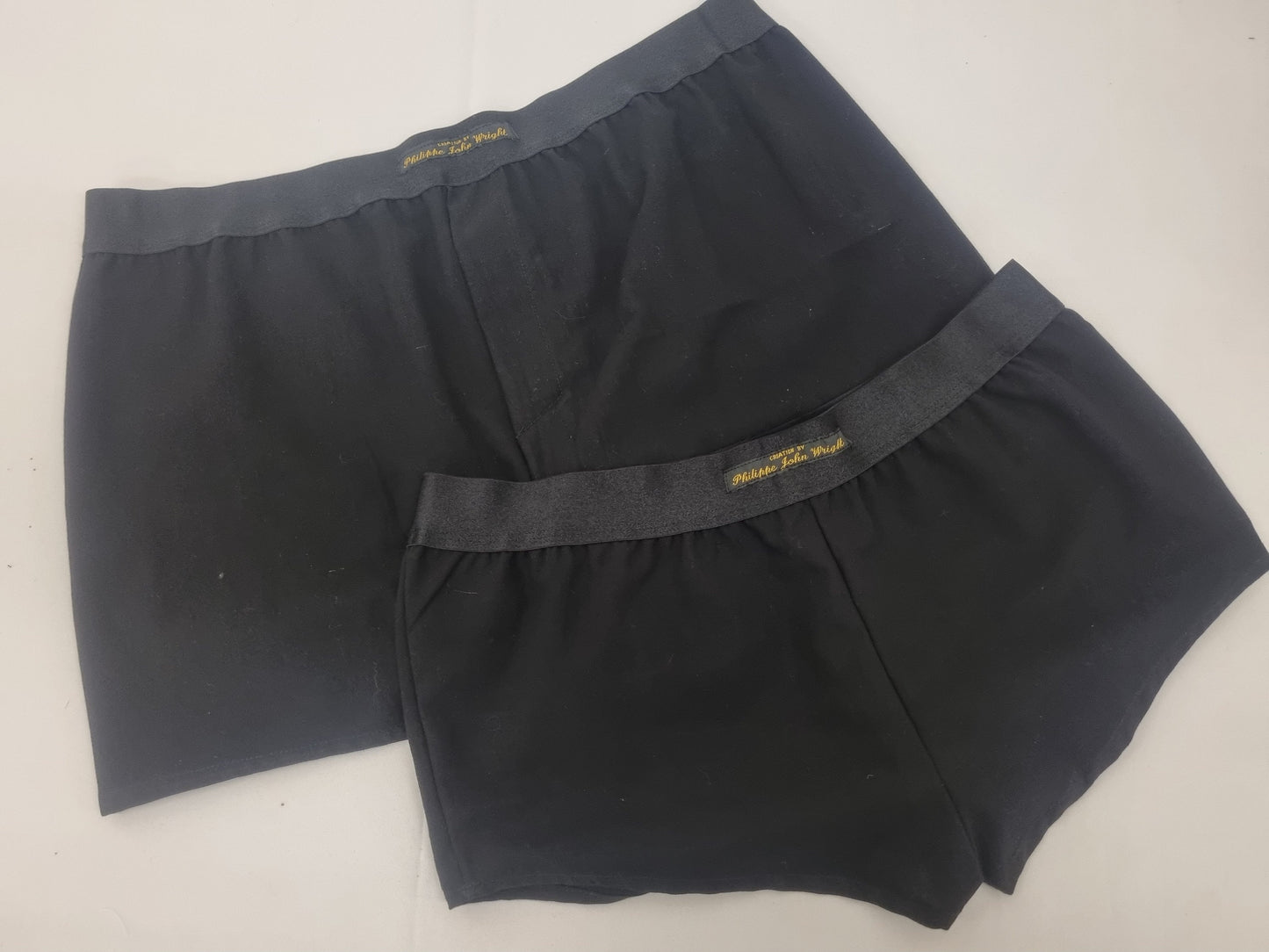 His and her organic washed cotton BLACK boxer short and boy shorts bundle hand made in France.