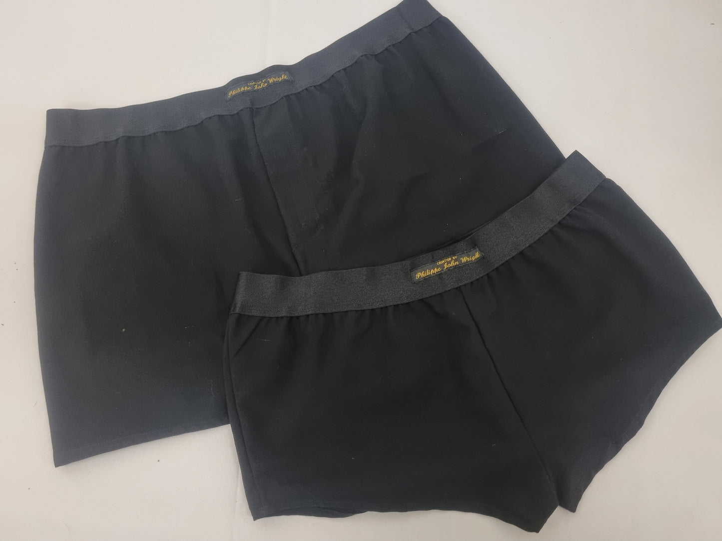 His and her organic washed cotton BLACK boxer short and boy shorts bundle hand made in France.