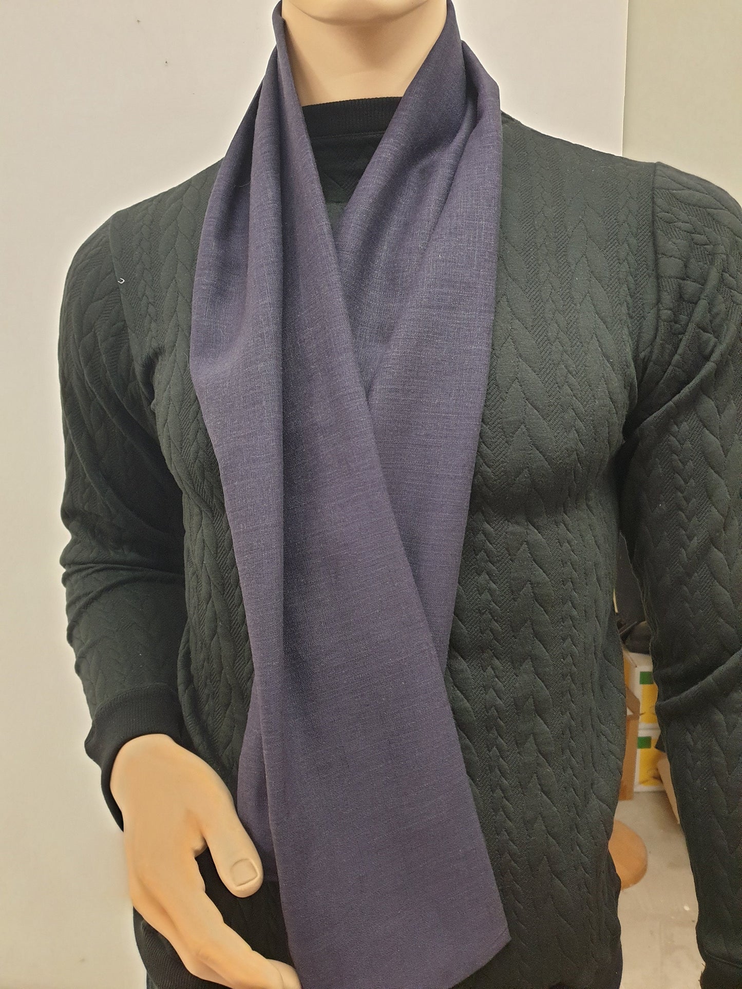 Natural NAVY BLUE linen scarf, hand made in France.