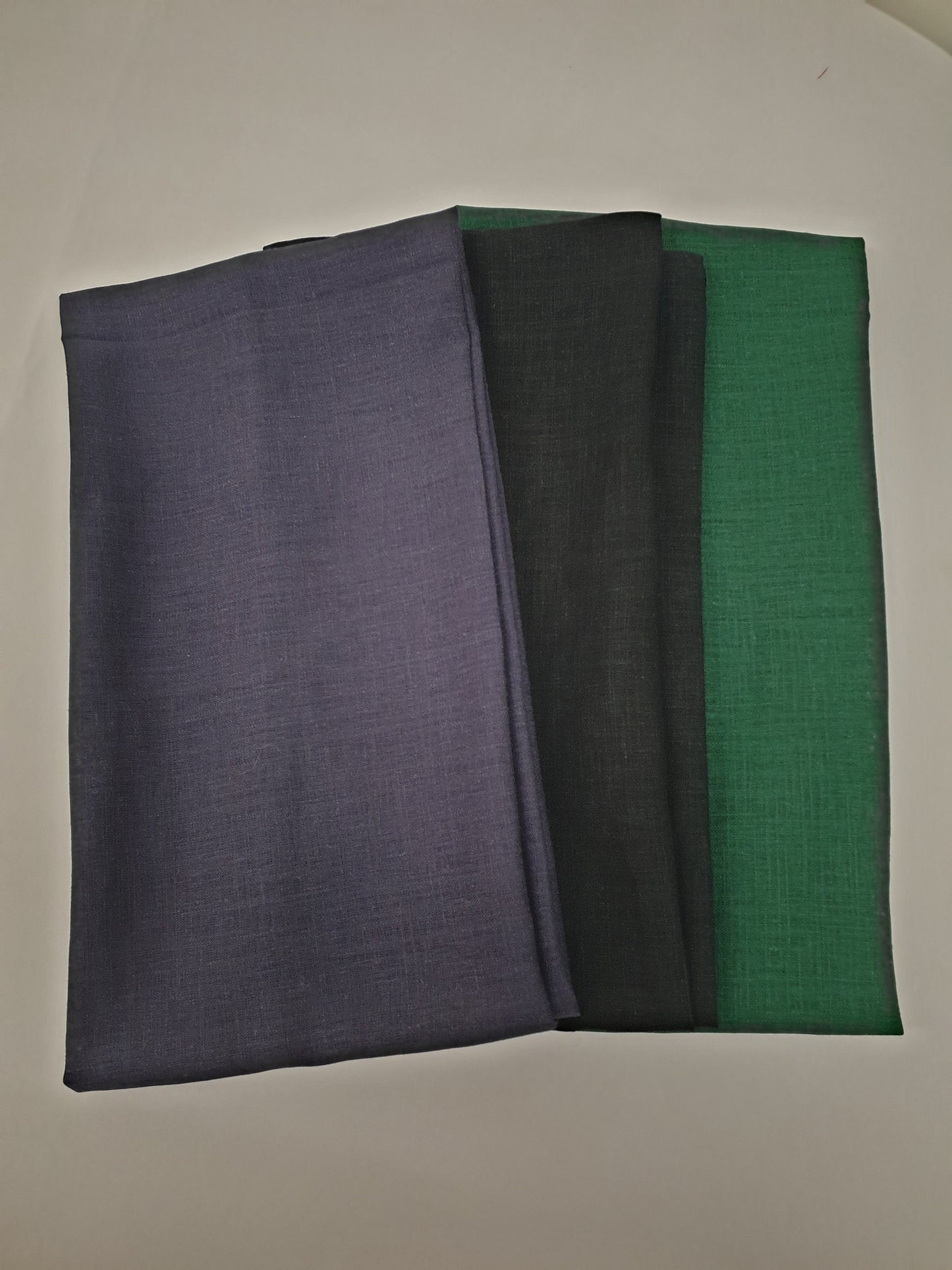 Three natural linen scarfs bundle, Black Green and navy blue hand made in France.