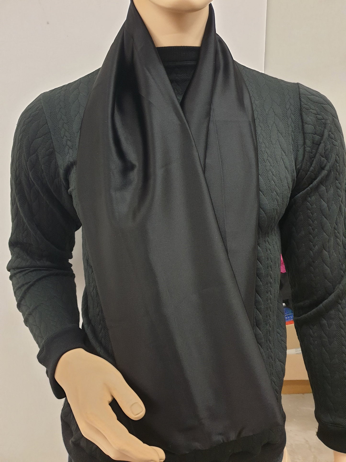 Mens silky scarf BLACK hight quality satin scarf, hand made in France. 140x20cm