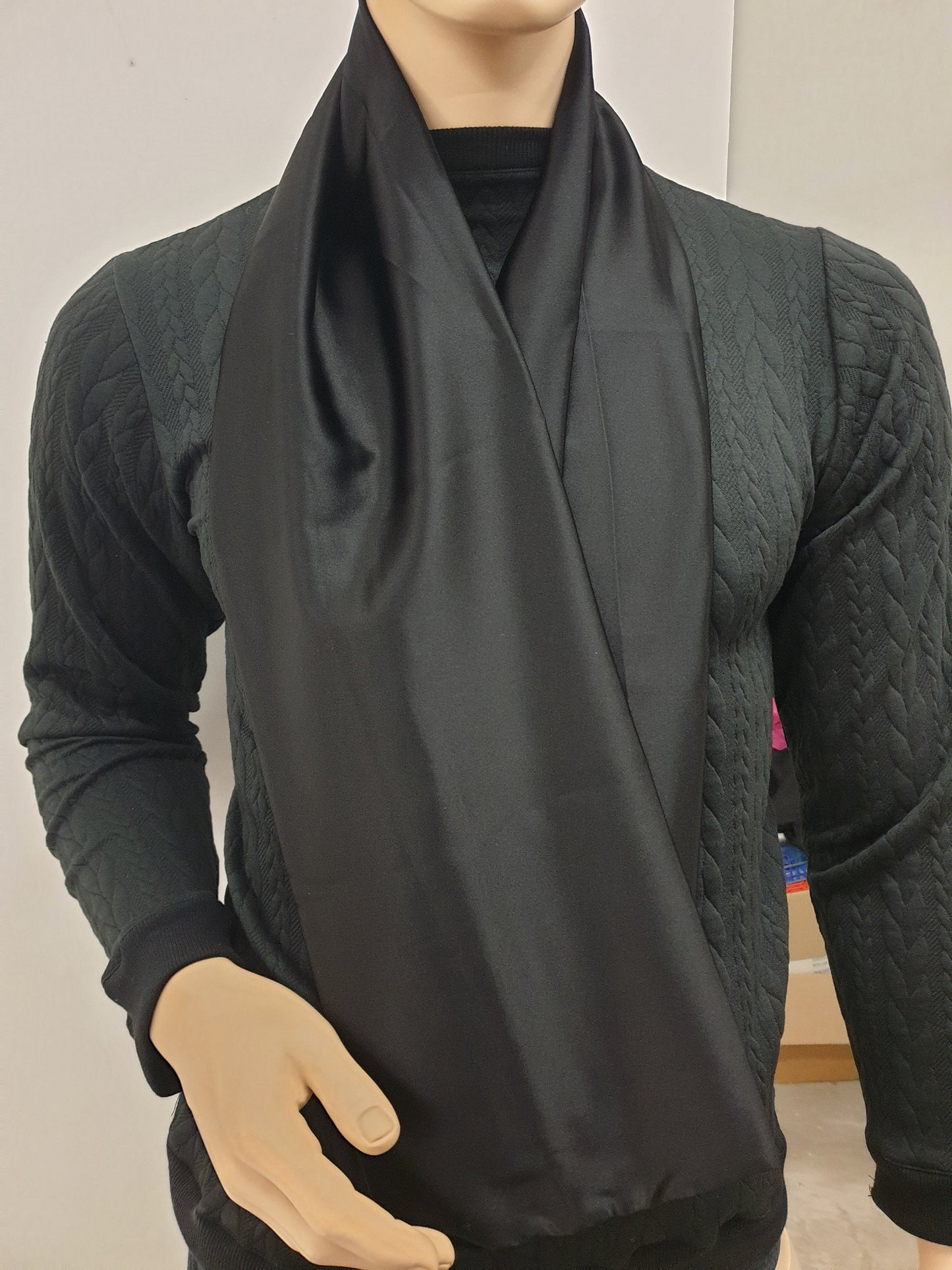 Mens silky scarf foulard BLACK hight quality satin scarf, hand made in France. 140x20cm