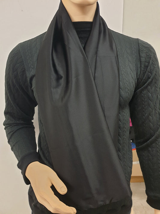 Mens silky scarf foulard BLACK hight quality satin scarf, hand made in France. 140x20cm