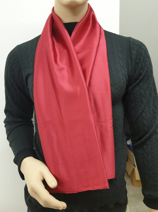 Men silky scarf RED hight quality satin, hand made in France. 140x20cm