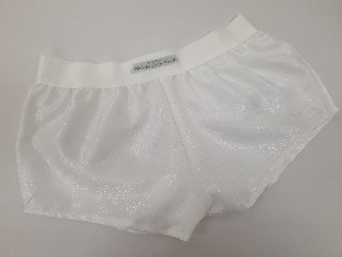 Womans WHITE silk paisley boy shorts, pajamas, french knickers made in france