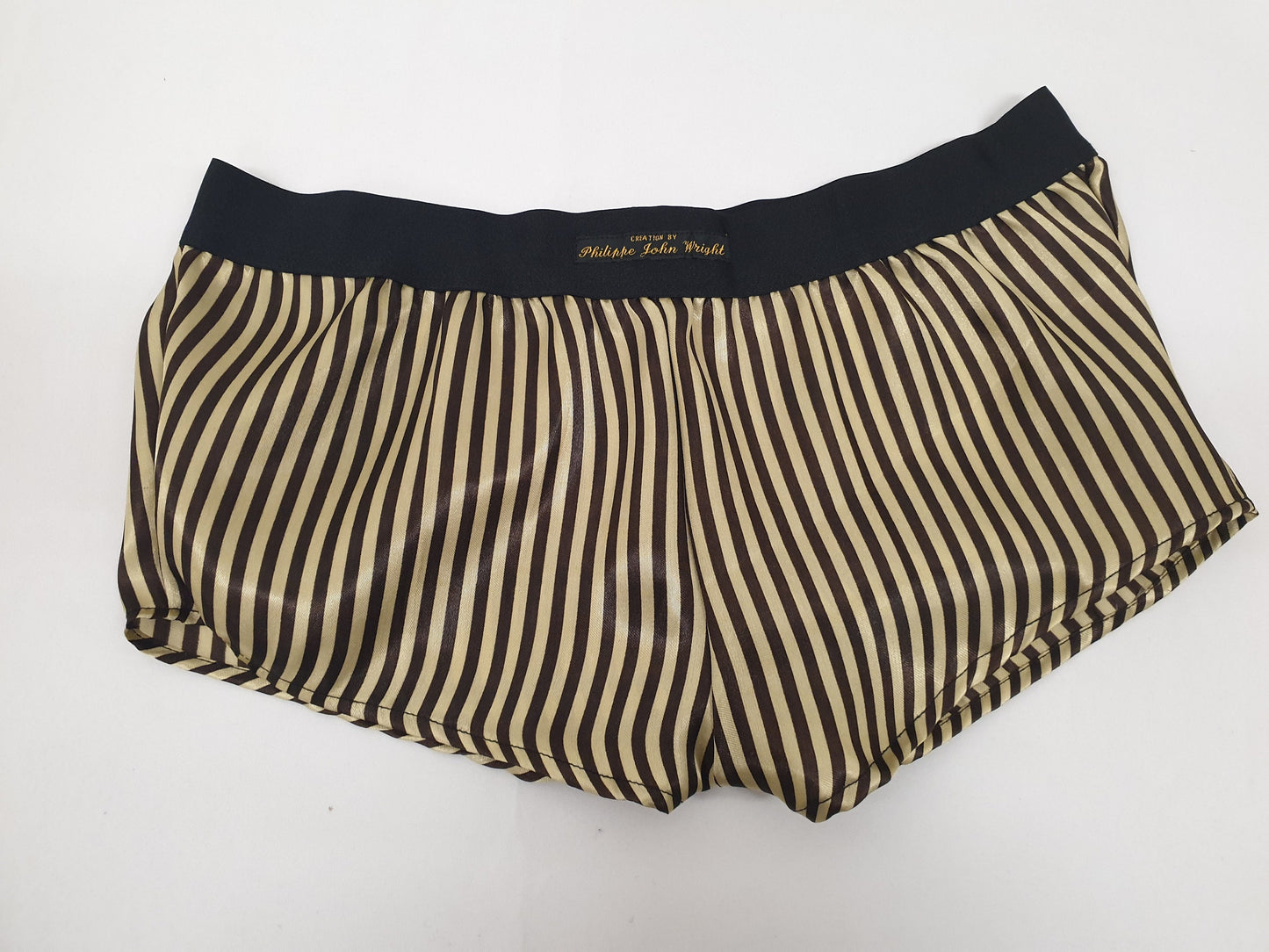 Womans BLACK and GOLD STRIPED satin boy shorts, pajamas, french knickers made in France