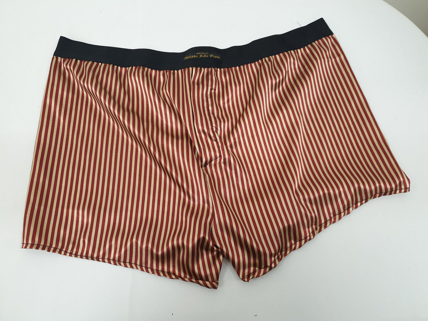 His and her RED and GOLD STRIPED silky Satin boxer short and boy shorts bundle hand made in France perfect for gifts