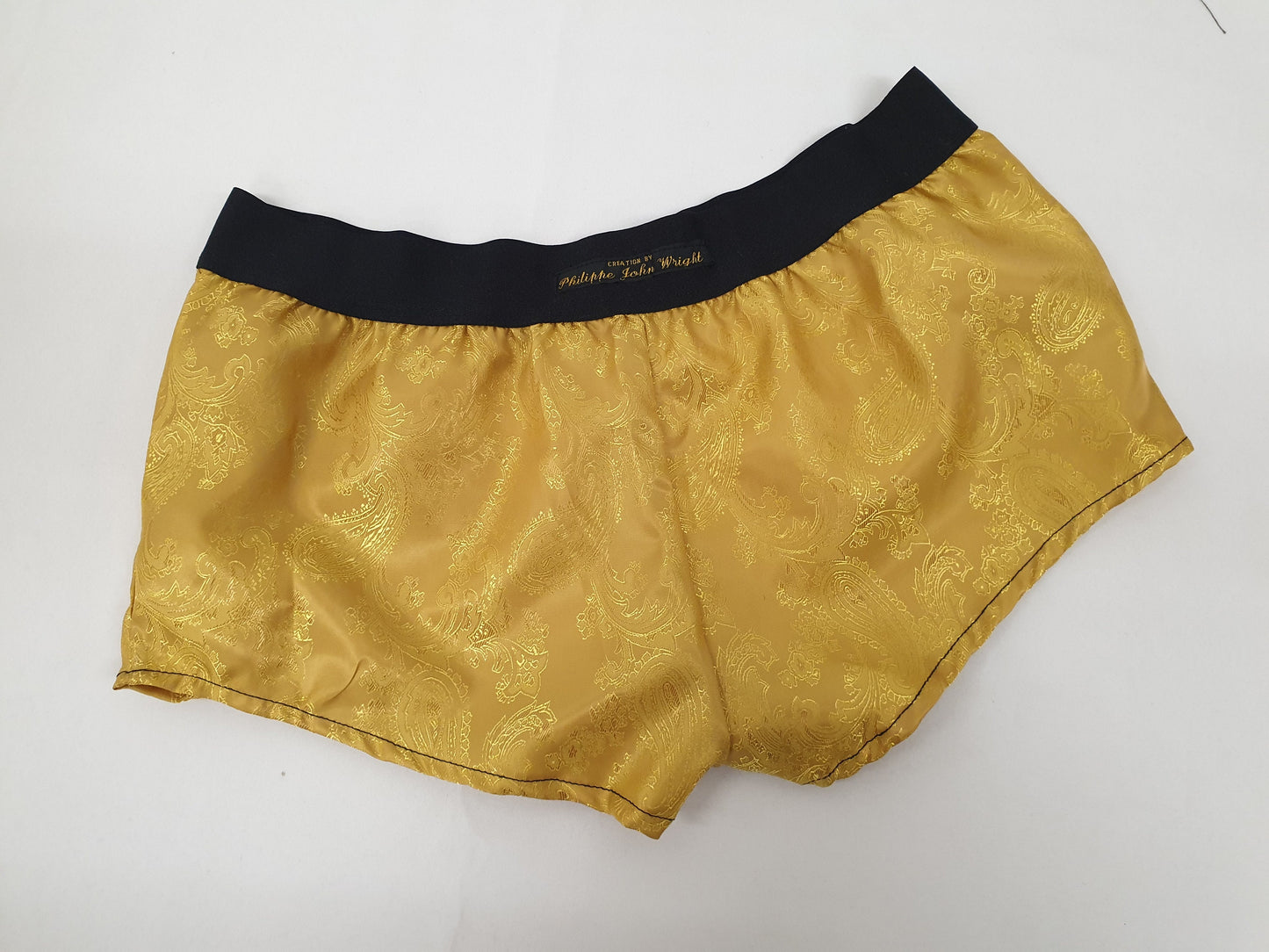 Womans BRIGHT GOLD silk paisley boy shorts, pajamas, french knickers made in France