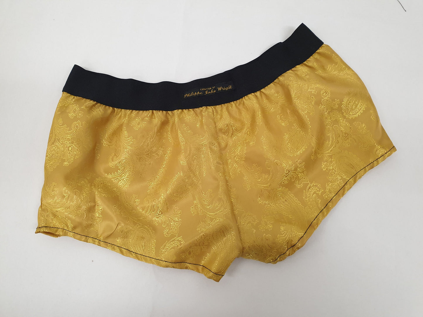 Womans BRIGHT GOLD silk paisley boy shorts, pajamas, french knickers made in france