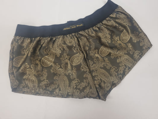 Womans GOLD silk paisley boy shorts, pajamas, french knickers made in france