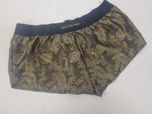 Womans GOLD silk paisley boy shorts, pajamas, French knickers made in France