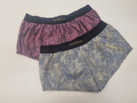 Womans double bundle PINK and BLUE silk paisley boy shorts, pajamas, french knickers made in france