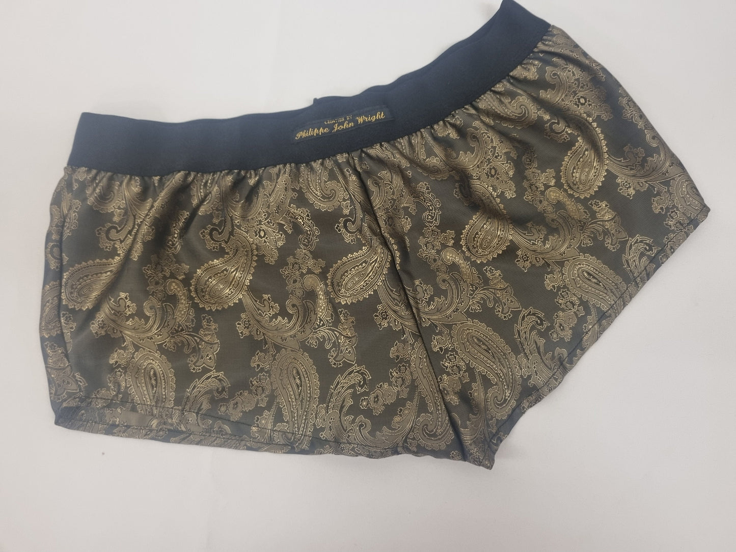 Womans double bundle BLACK and GOLD silk paisley boy shorts, pajamas, french knickers made in france