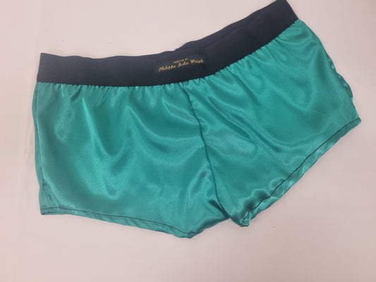 Womans GREEN satin boy shorts, pajamas, French knickers made in France