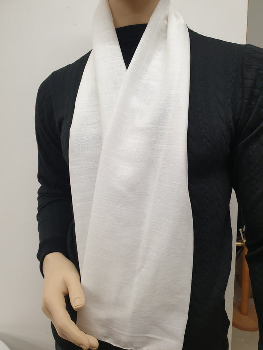 Natural WHITE linen scarf, hand made in France.