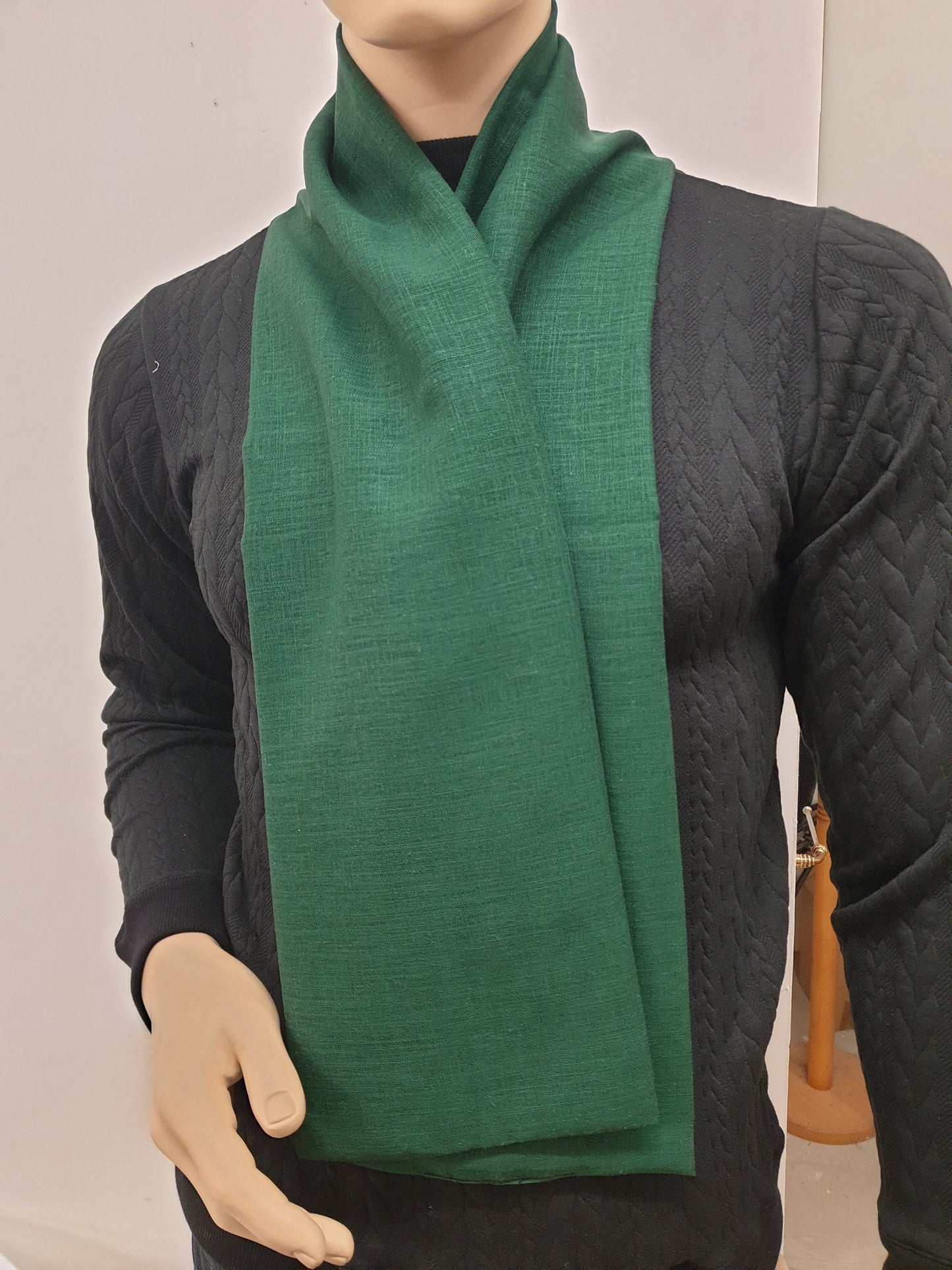 Natural GREEN linen scarf, hand made in France.