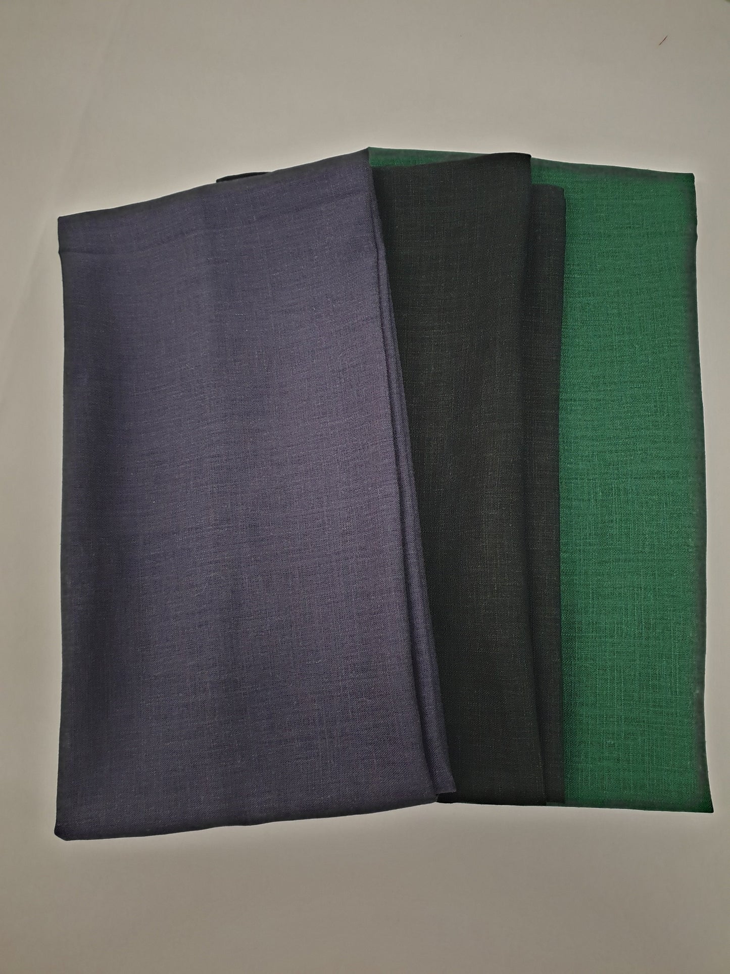 Three natural linen scarfs bundle, Black Green and navy blue hand made in France.