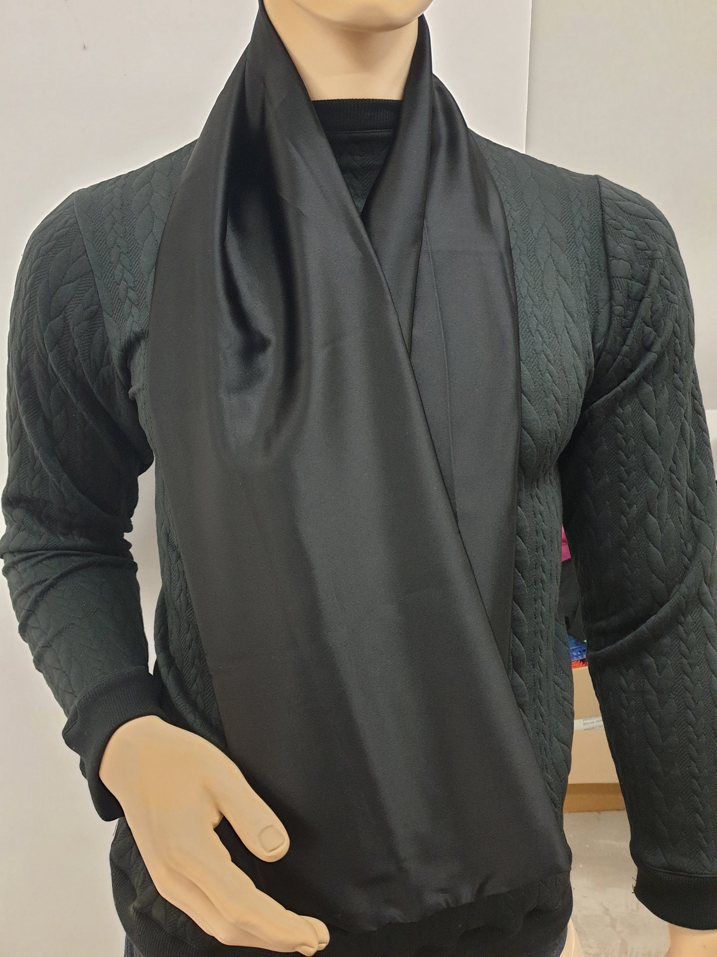 Mens silky scarf BLACK hight quality satin scarf, hand made in France. 140x20cm