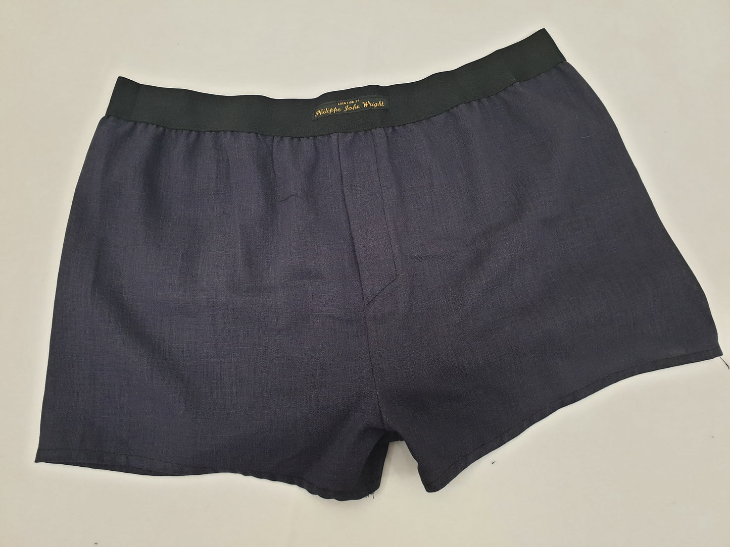 navy Blue LINEN men boxer short with white elastic.