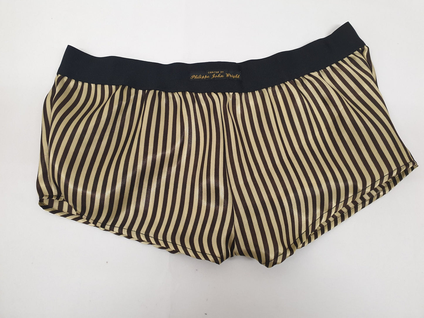 Womans BLACK and GOLD STRIPED satin boy shorts, pajamas, french knickers made in france