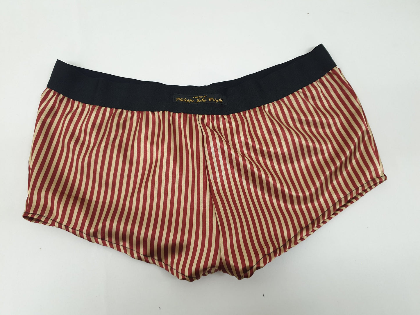 Womans RED and GOLD STRIPED satin boy shorts, pajamas, french knickers made in france