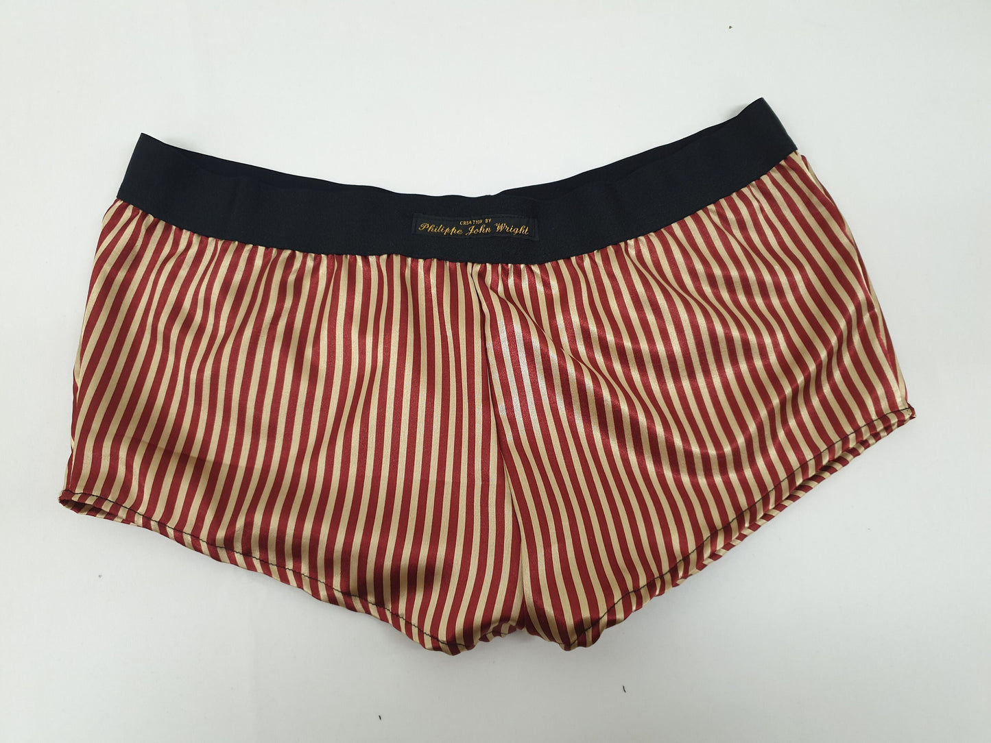 His and her RED and GOLD STRIPED silky Satin boxer short and boy shorts bundle hand made in France perfect for gifts