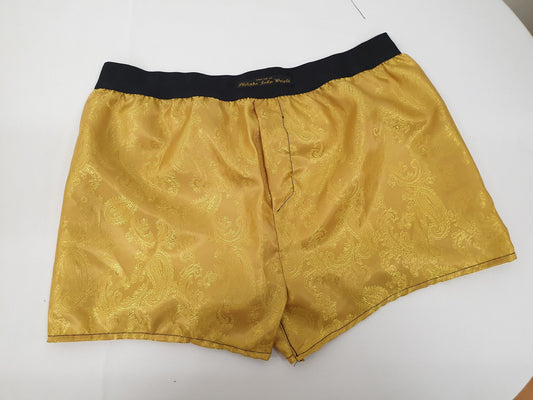 bright gold silk boxer shorts paisley motif made in France