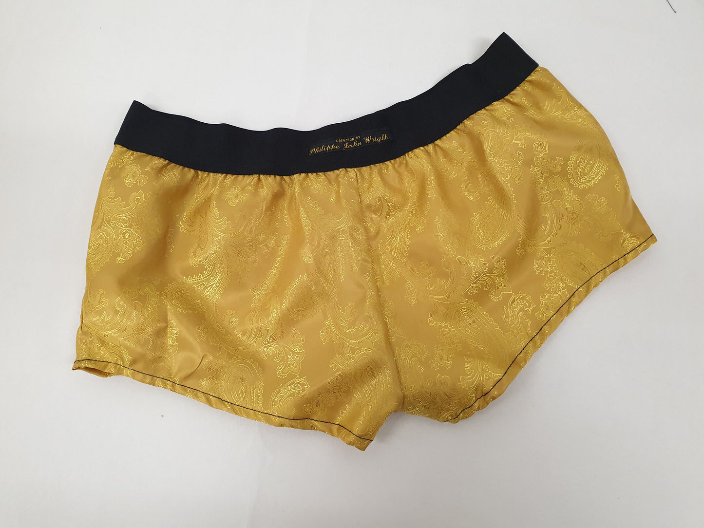Womans BRIGHT GOLD silk paisley boy shorts, pajamas, french knickers made in france