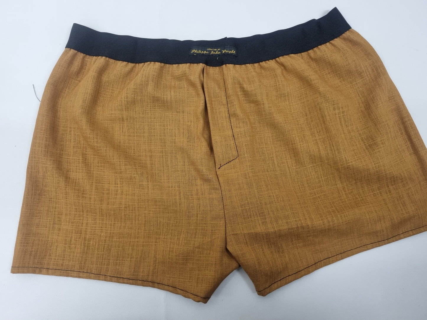 LINEN chestnut brown men boxer shorts with black elastic.