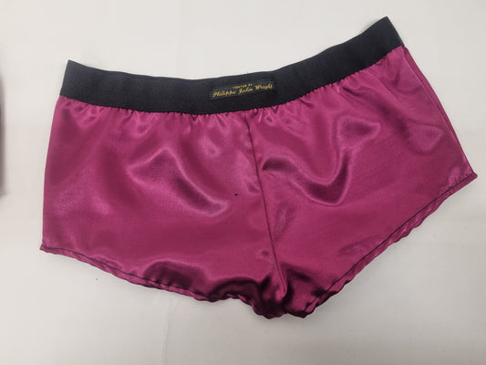 Womans MAGENTA satin boy shorts, pajamas, french knickers made in france