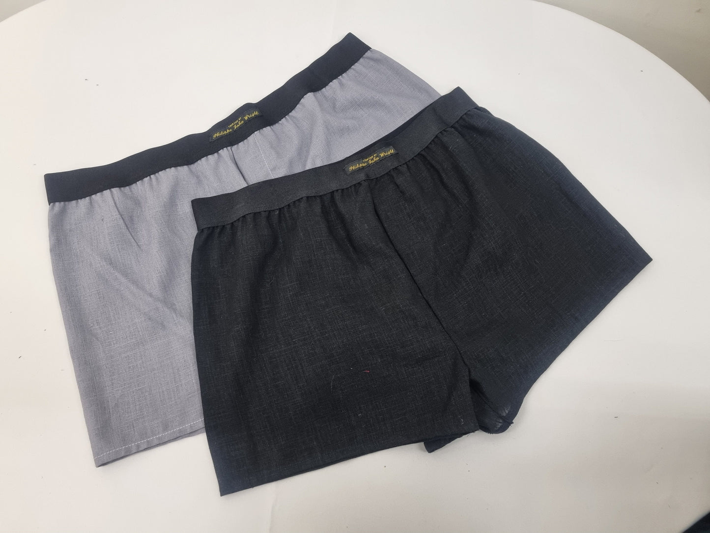mens underwear in GRAY and BLACK LINEN men boxer shorts with white elastic. husband present boyfriend gift for him groom outfit