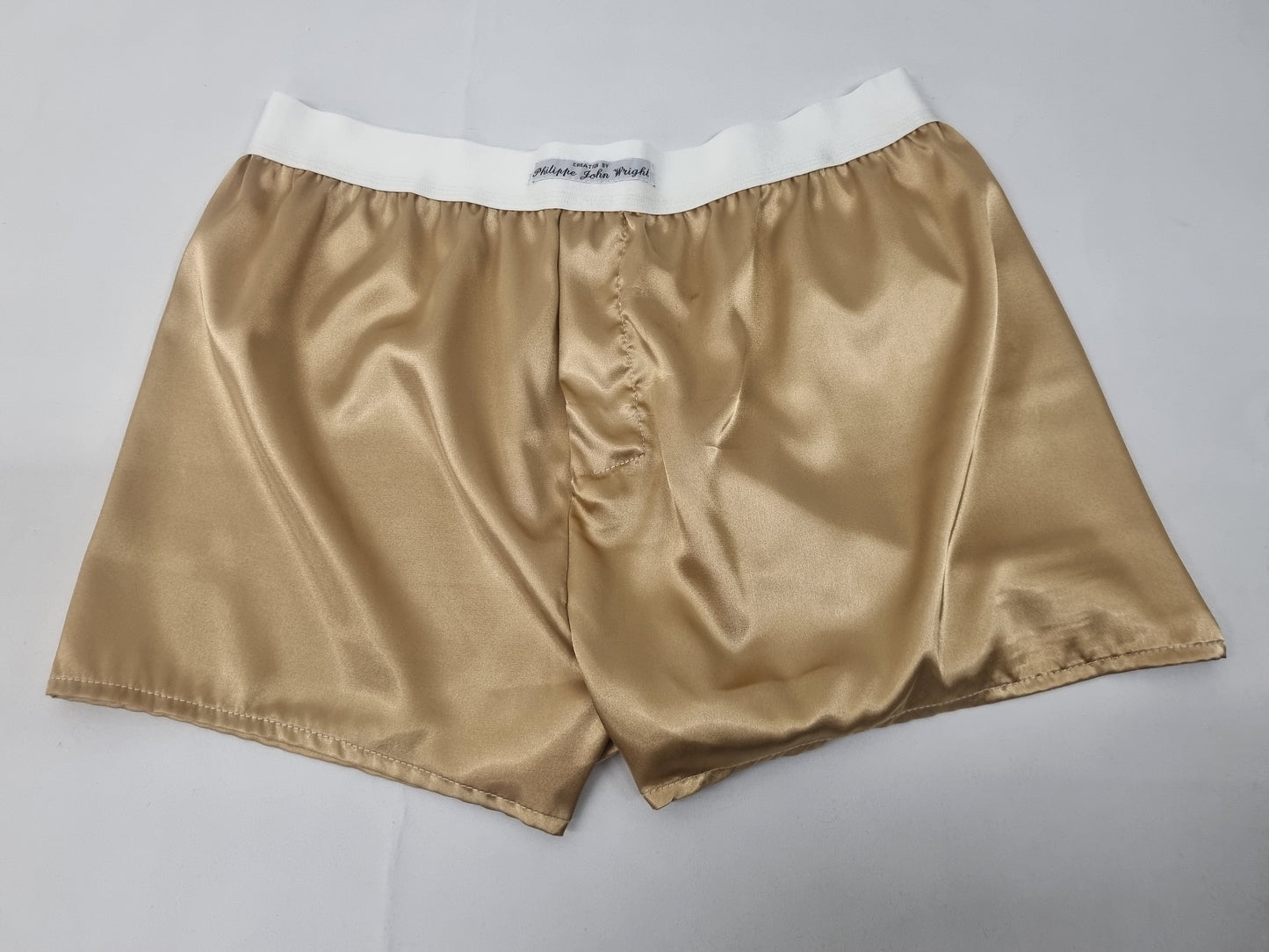 His and her satin CHAMPAGNE boxer short and boy shorts bundle hand made in France.