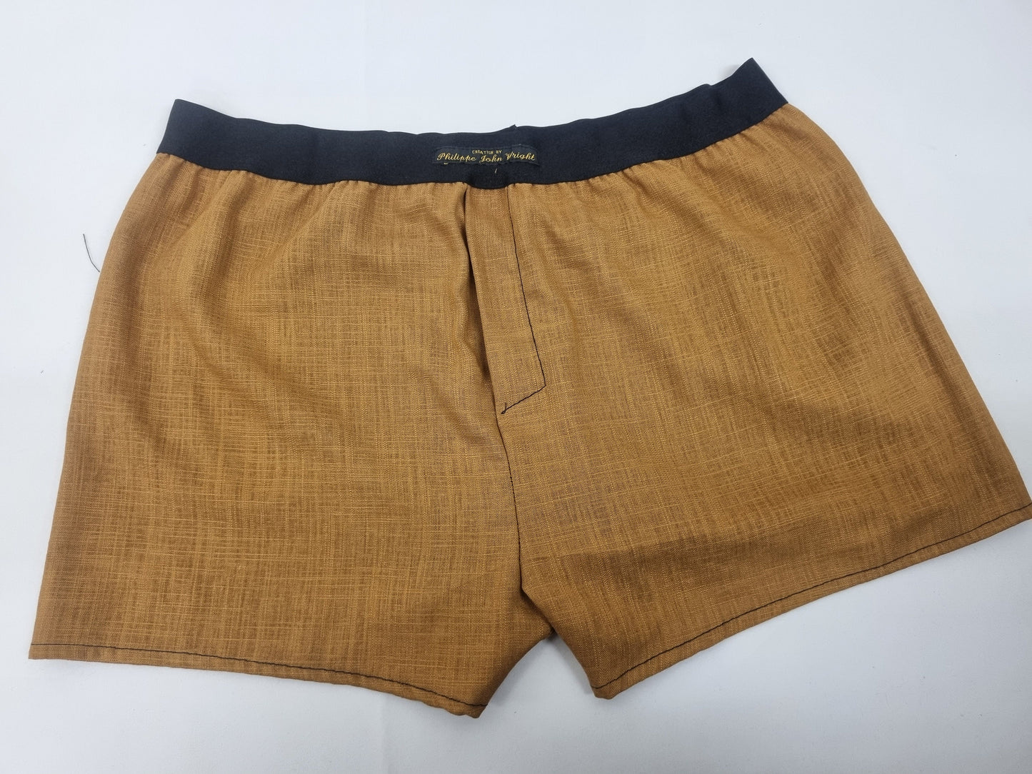 LINEN chestnut brown men boxer shorts with black elastic.