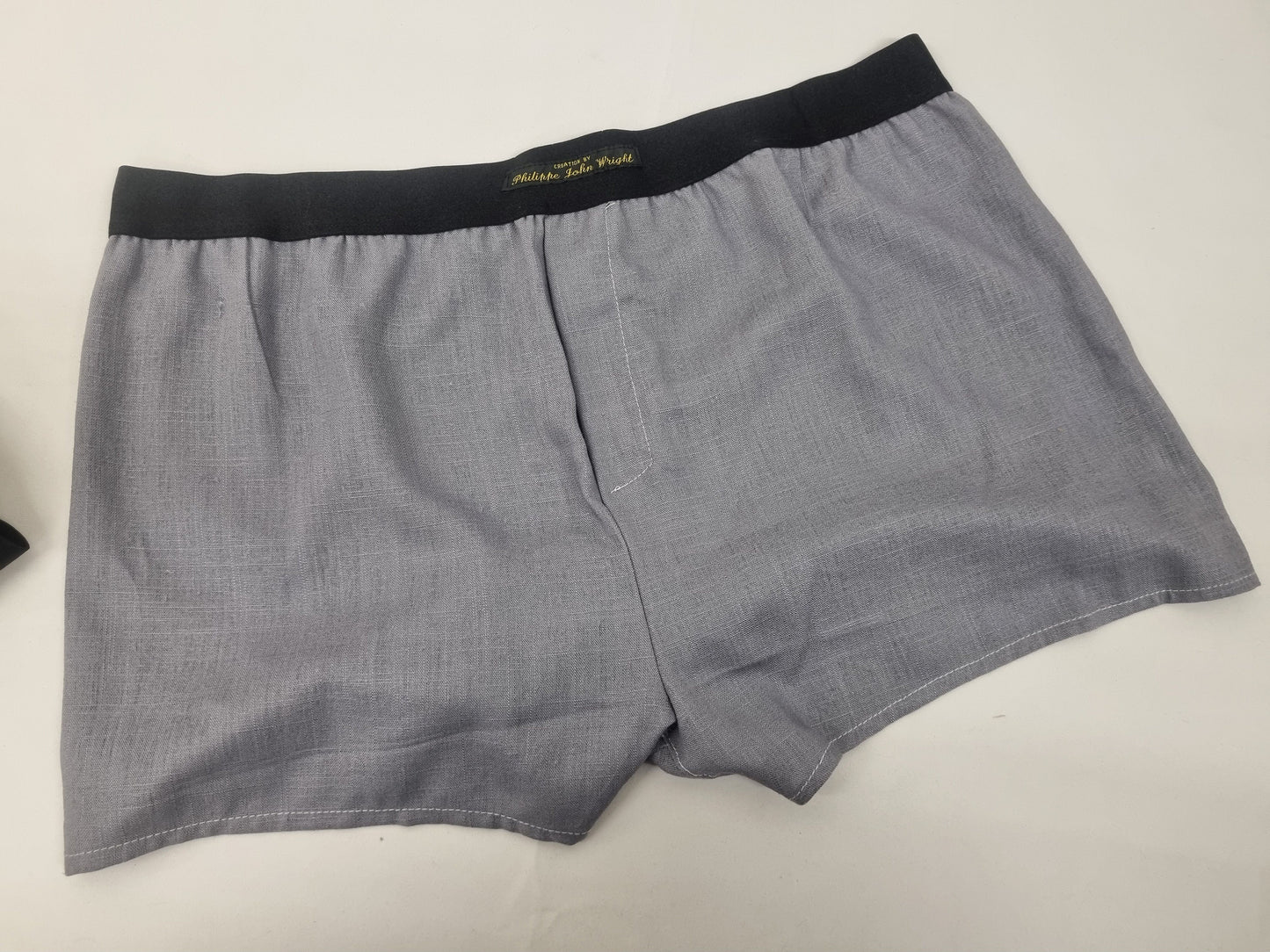 LINEN gray men boxer shorts with black elastic.