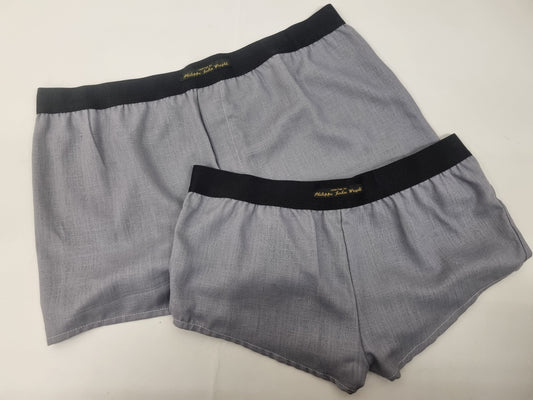 couple gift matching underwear His and her linen GRAY boxer short and boy shorts bundle hand made in France.