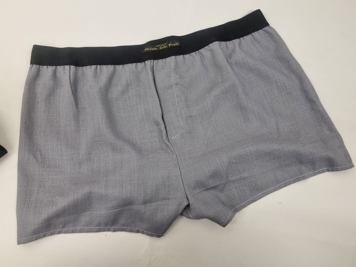 Three LINEN men boxer short bundle with black elastic. gray, black, beige.