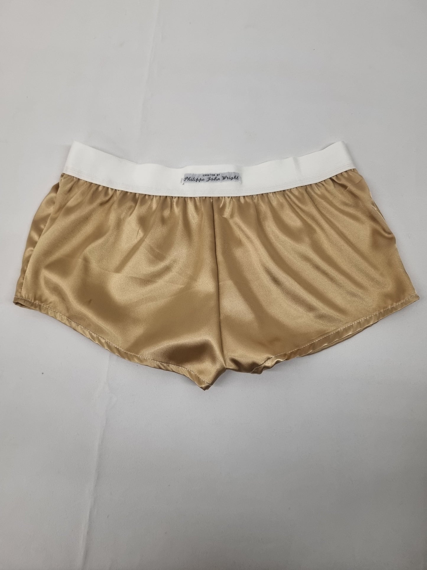 His and her satin CHAMPAGNE boxer short and boy shorts bundle hand made in France.