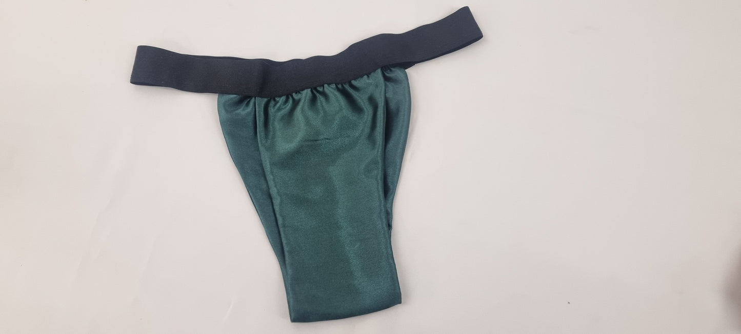 Men shiny satin briefs tanga like underwear fully lined with silky finish.