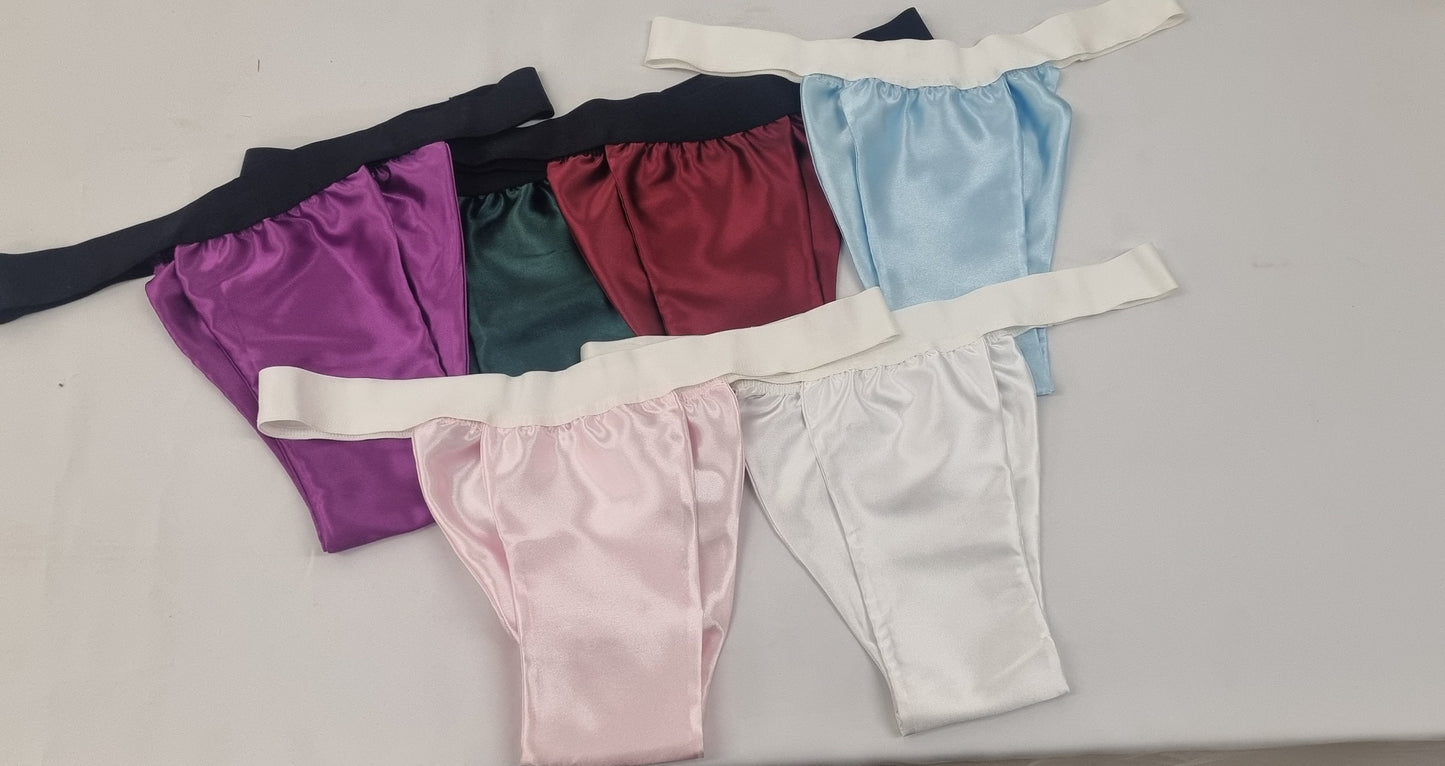 Men shiny satin briefs tanga like underwear fully lined with silky finish.