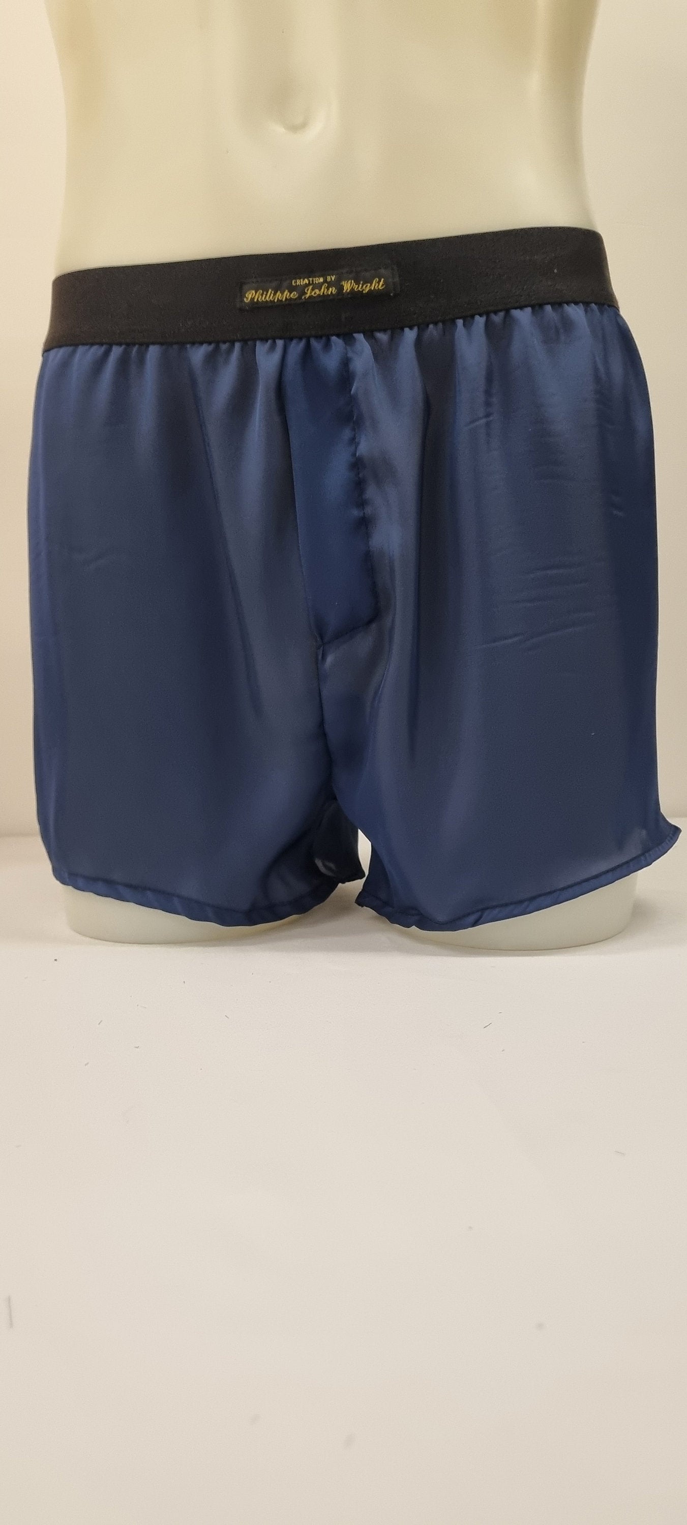 See through Navy blue silky satin sheer boxer shorts for men made in France