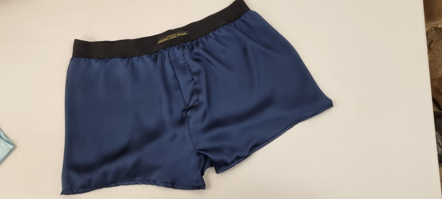 See through Navy blue silky satin sheer boxer shorts for men made in France