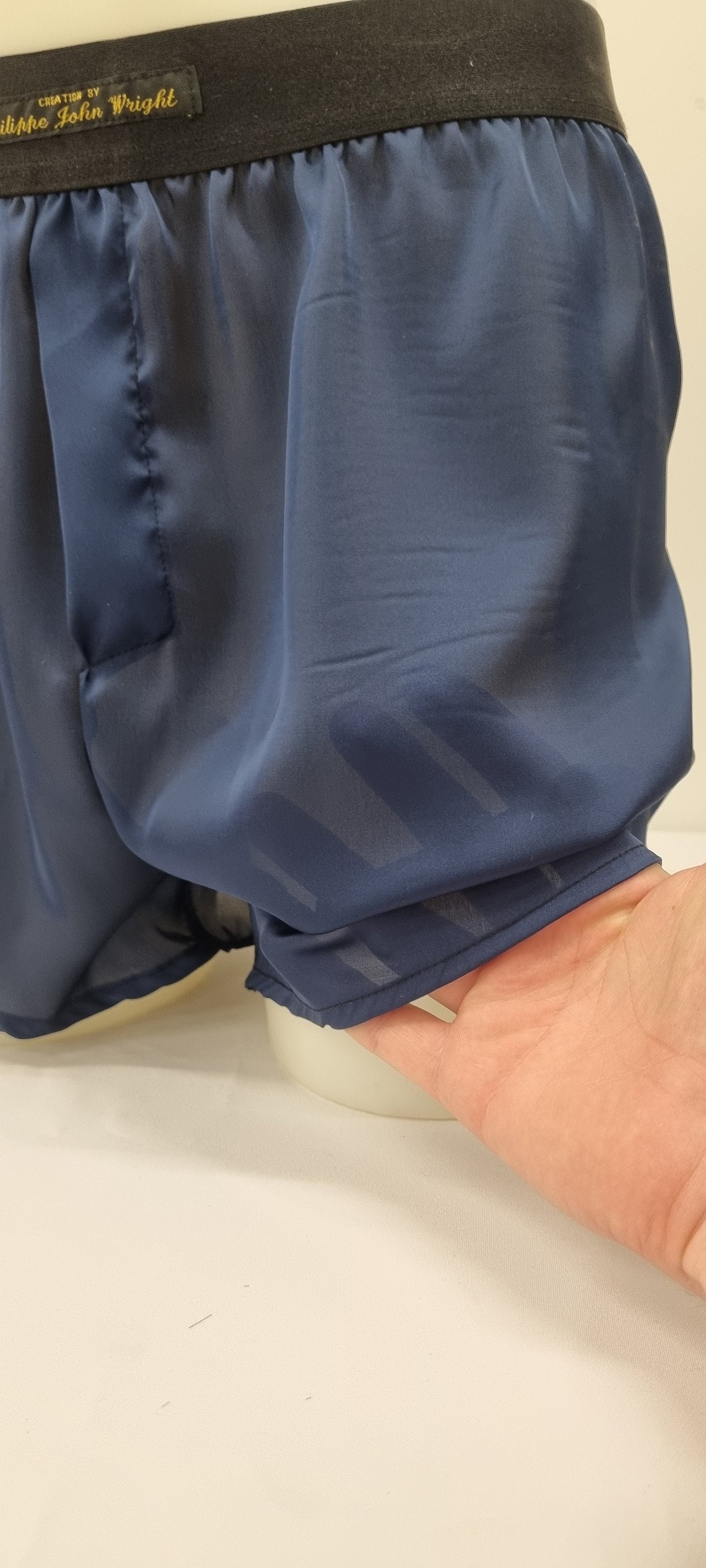 See through Navy blue silky satin sheer boxer shorts for men made in France
