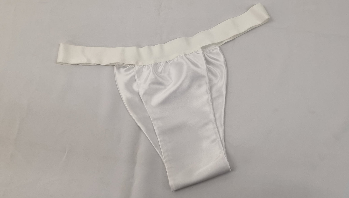 Men shiny satin briefs tanga like underwear fully lined with silky finish.