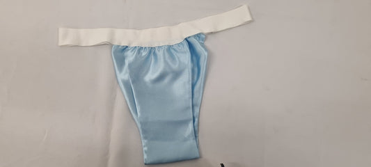Men BLUE shiny satin briefs tanga like underwear fully lined with silky finish.