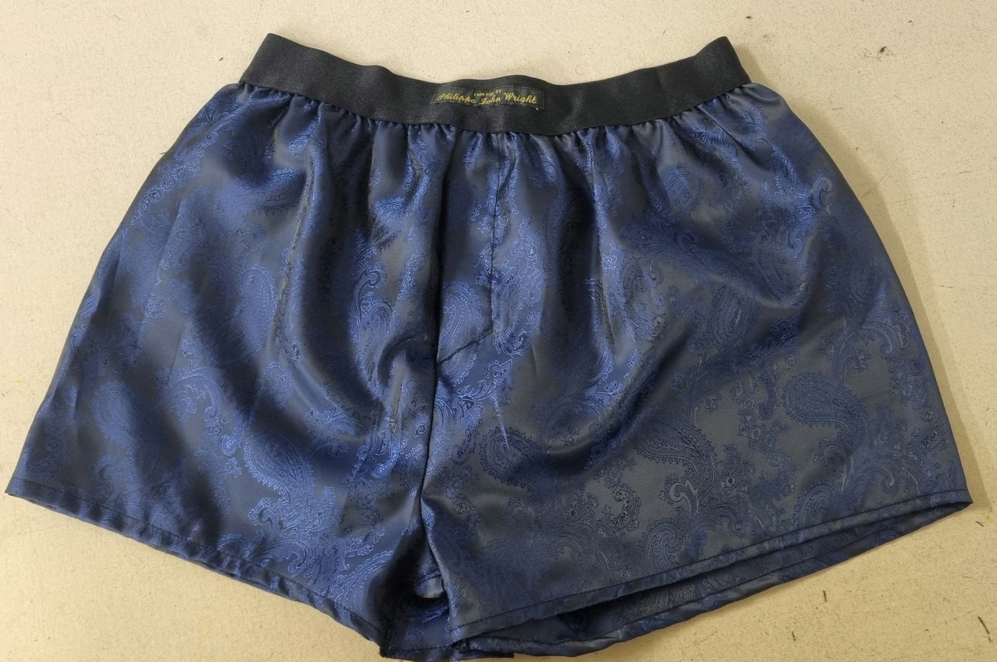 Two silk boxer shorts double bundle paisley motif made in France NAVY and ROYAL BLUE.