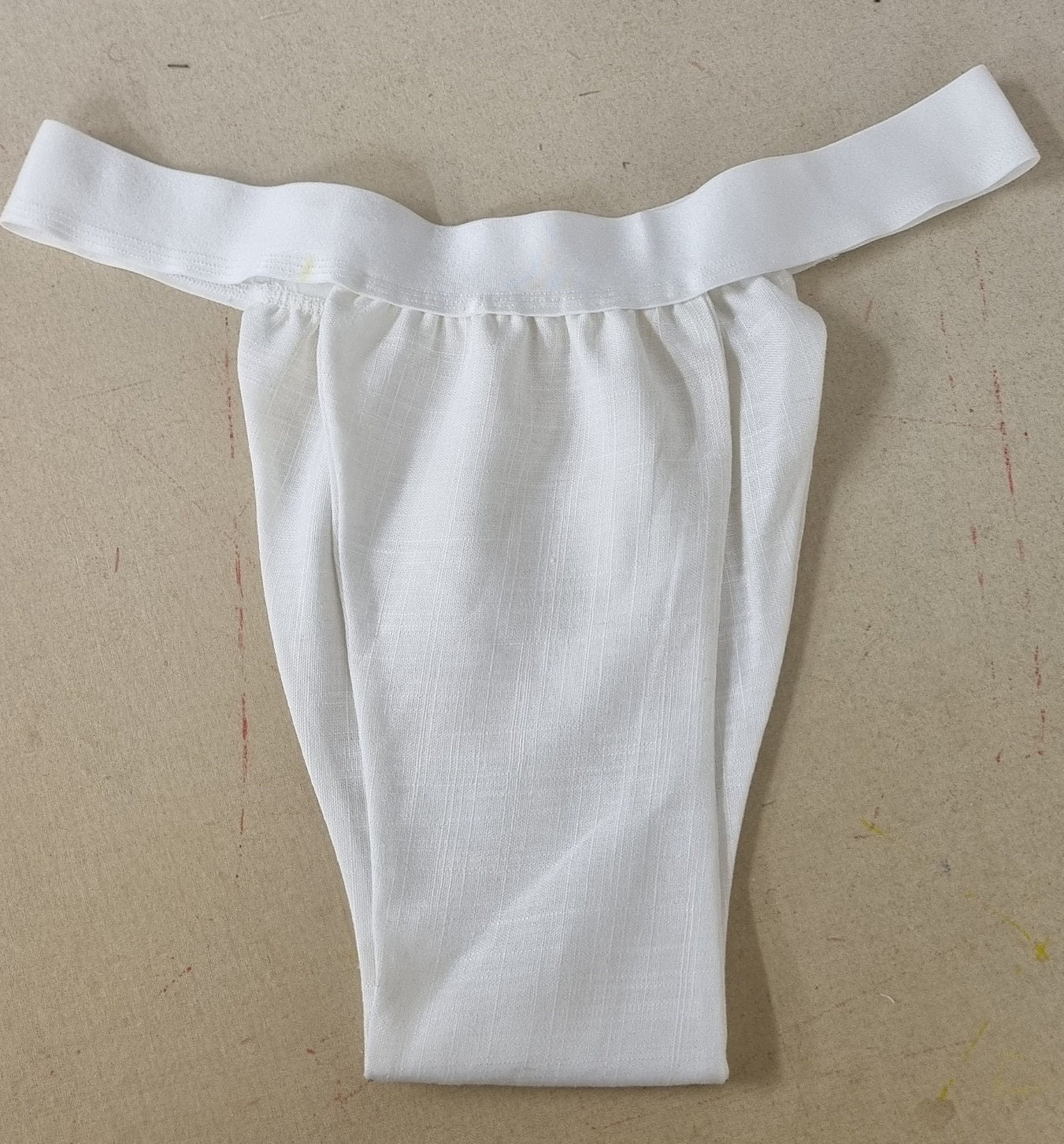 Men thong WHITE organic linen briefs tanga like underwear fully lined soft elastic